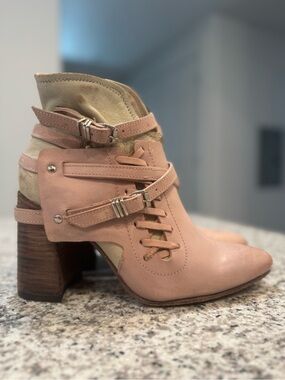 Freebird by Steven Jerome Blush Pink Strap Lace-Up Heeled Booties